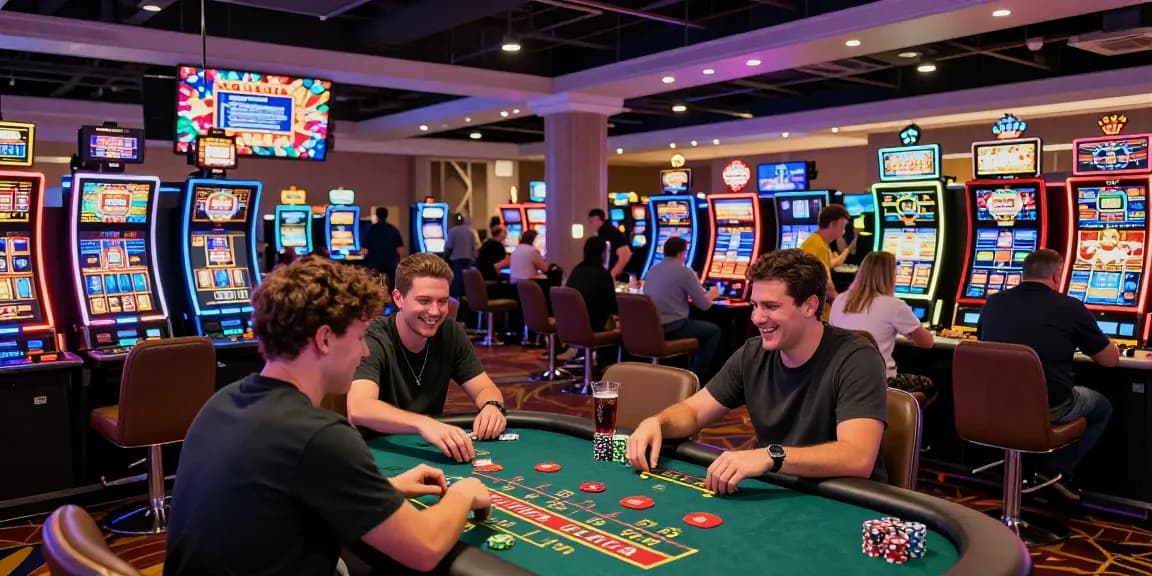 Exciting casino atmosphere with players engaging at games, showcasing casinos that accept credit cards with vibrant lighting.