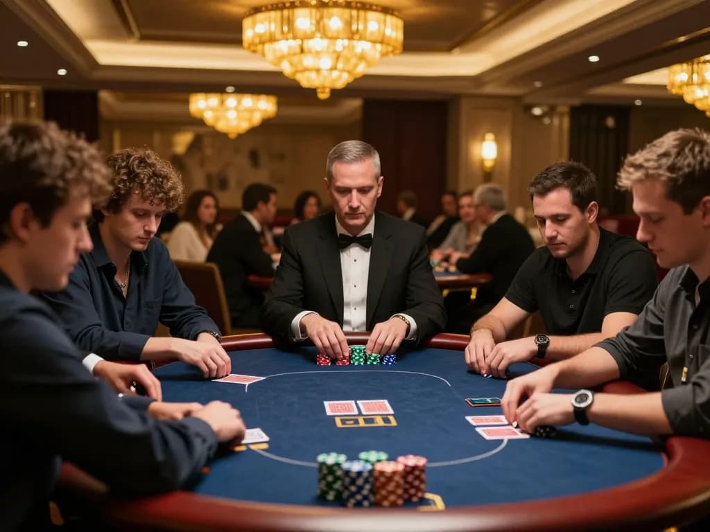 Players strategizing their bets in a high-stakes poker game at a casino featuring j88.
