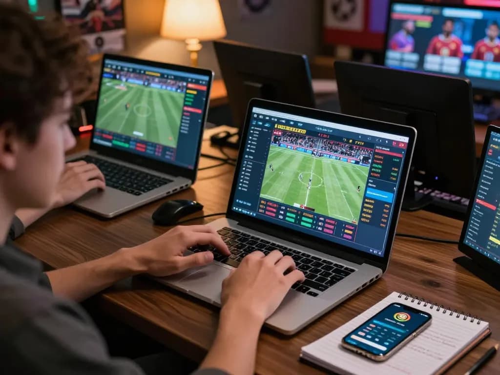 Engaging in paris888 daftar with live sports betting on multiple screens while strategizing.
