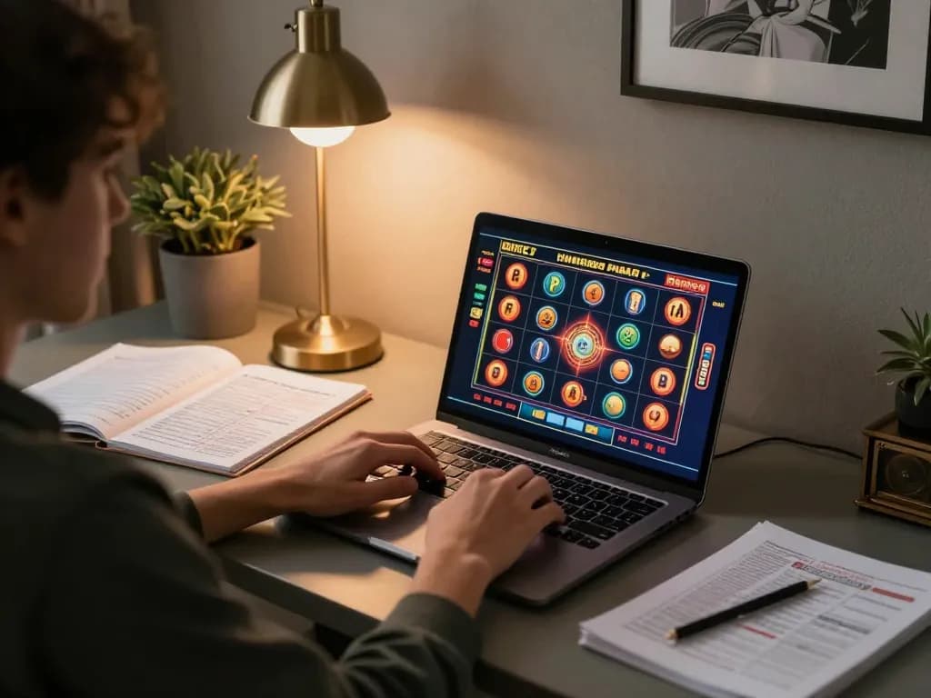 Rachit views an exciting online slot game on his laptop while managing his betting strategy.