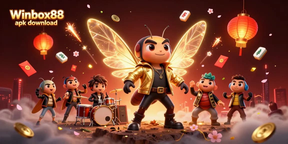Winbox88 apk download offers a vibrant casino experience with animated characters and festive elements.
