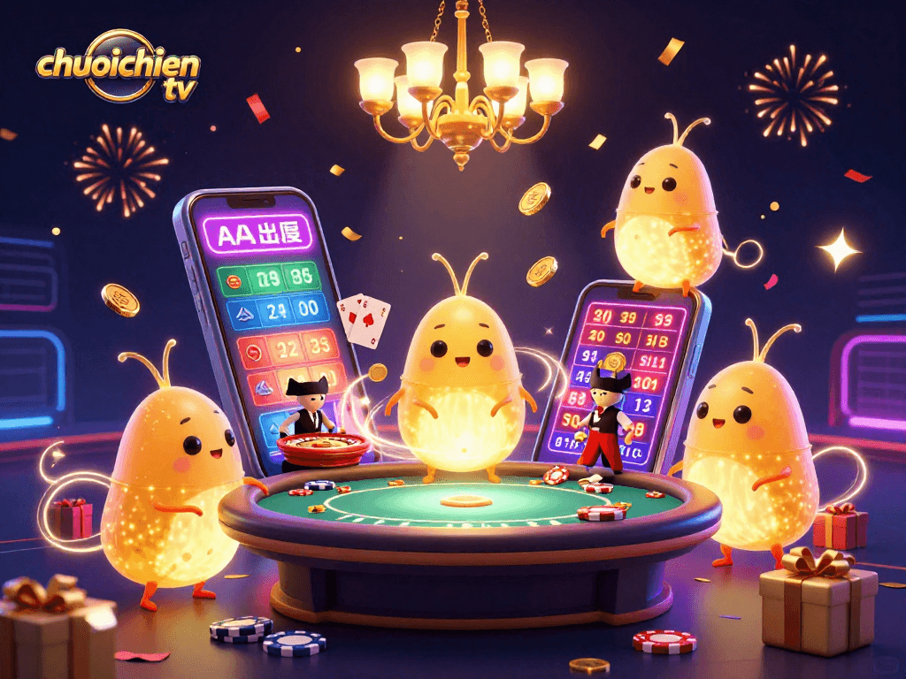 Experience the excitement of chuoichien tv with vibrant sports betting elements and colorful 3D illustrations.