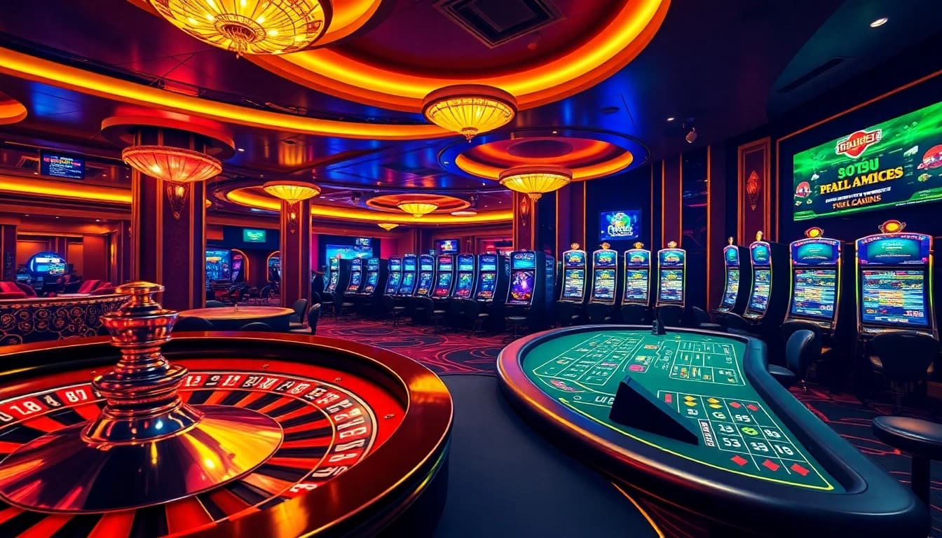 Engage in thrilling casino action at https://fb88.lat/ with vibrant slot machines, poker chips, and roulette excitement.