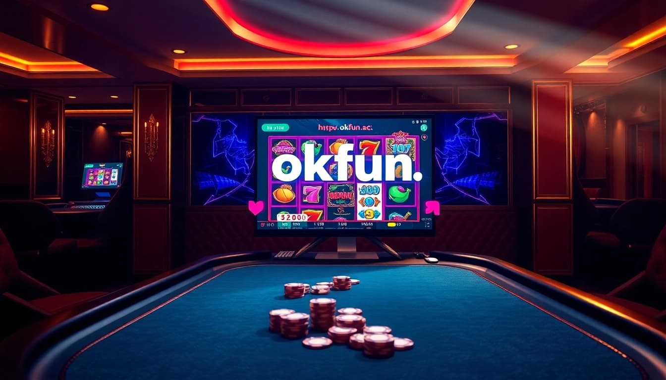 Experience excitement at https://okfun.ac/ with a luxurious online casino interface showcasing poker and slots.