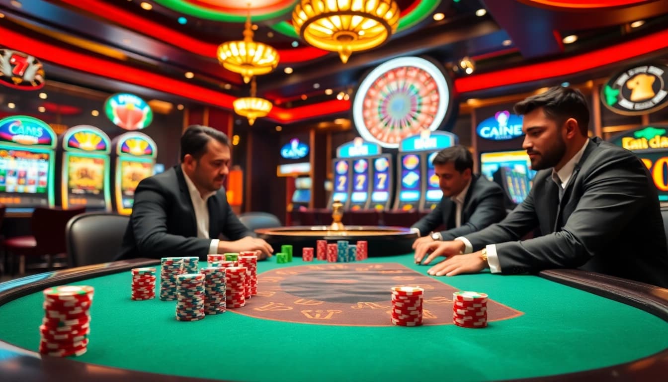 Engage with high-stakes action at LUCK8 com casino, featuring poker tables and roulette wheels.