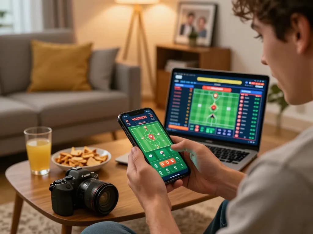 Using open88c app for sports betting during a home game, engaged with live betting excitement.