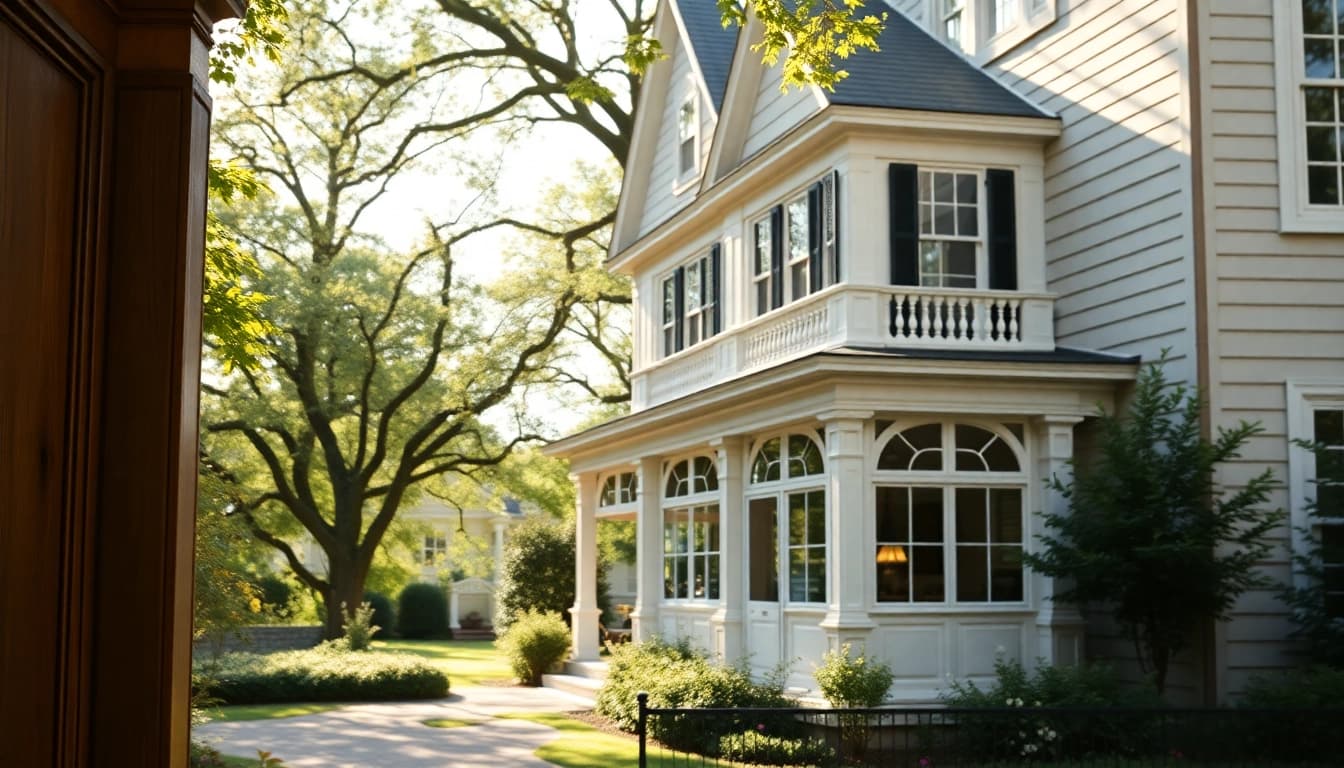 Colonial addition showcasing elegant architecture and intricate woodwork enriching a historic home.