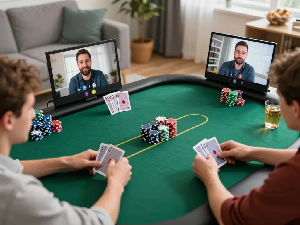 Players enjoy an online poker game at home using gg88 com, showcasing competitive gameplay and strategic interactions.
