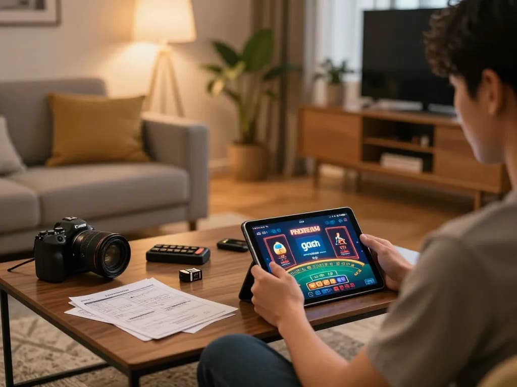 PHDREAM gcash gaming session with a player engaging on a tablet in a cozy home setting
