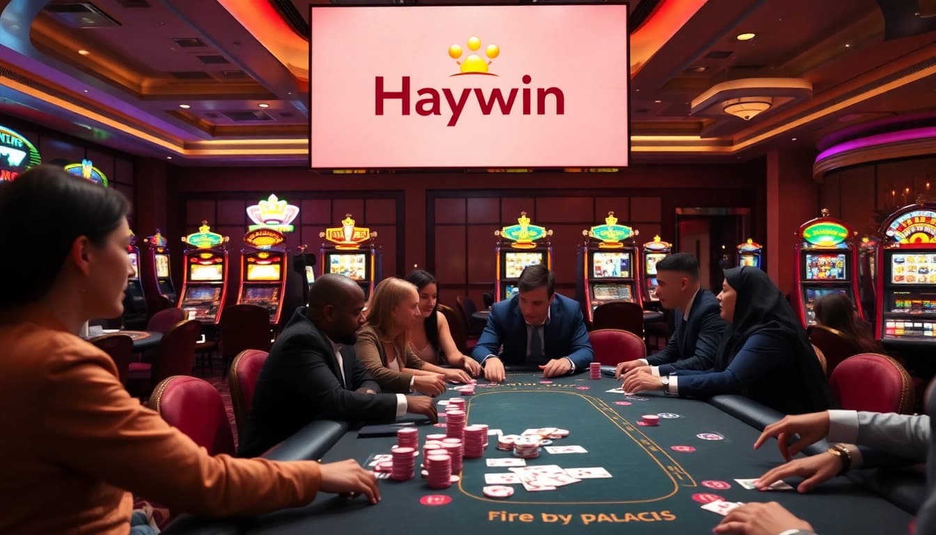 Players enjoying high-stakes poker at a Haywin casino table, capturing excitement and winning potential.