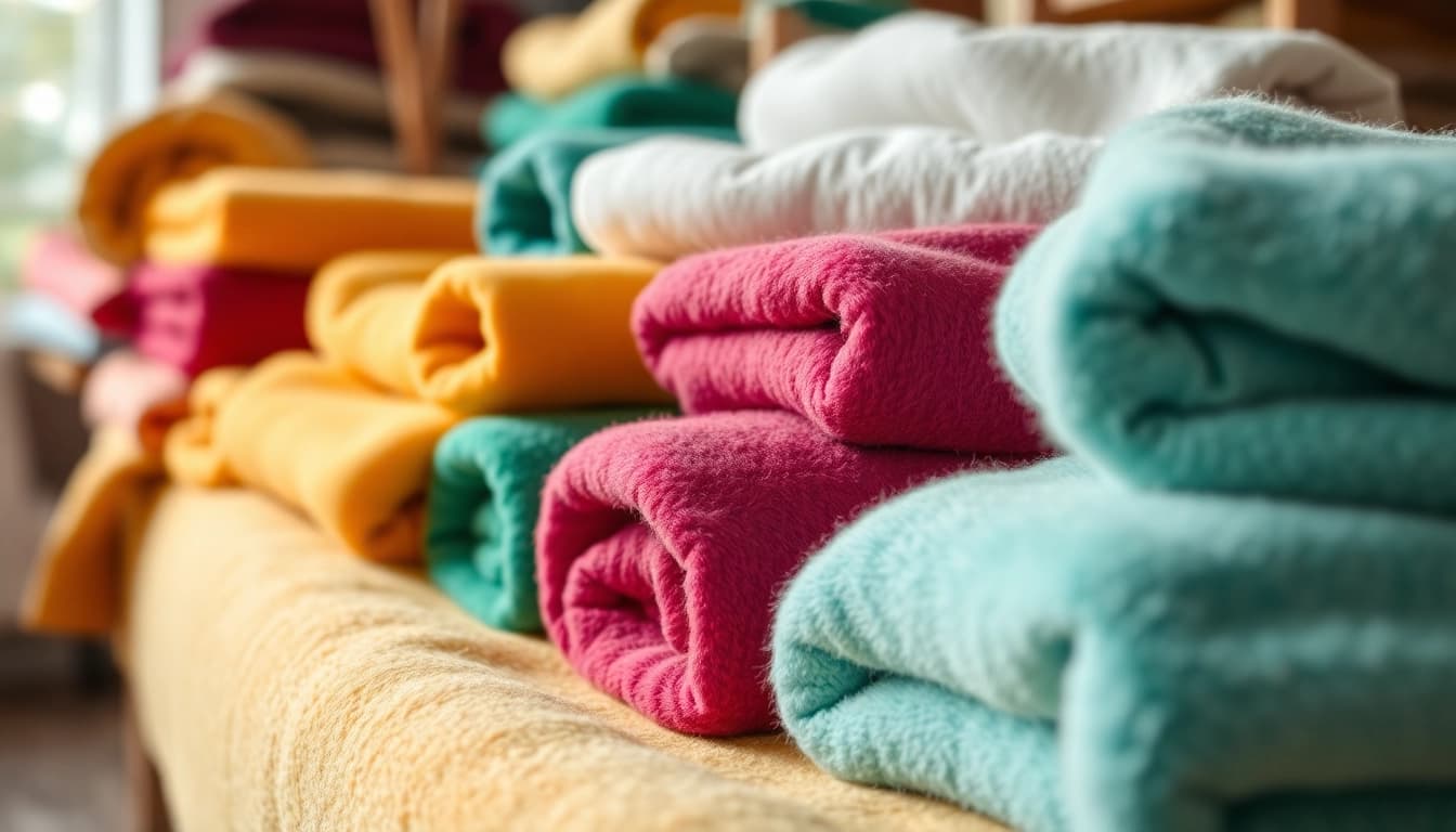 Fleece stof kopen: prachtige kleuren en texturen van fleece stoffen in een gezellige weergave.