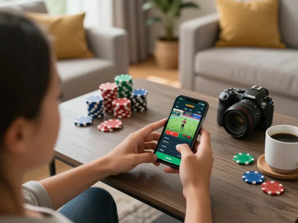 Person placing live bets on cakhiatv86 app, showcasing mobile sports betting strategy.
