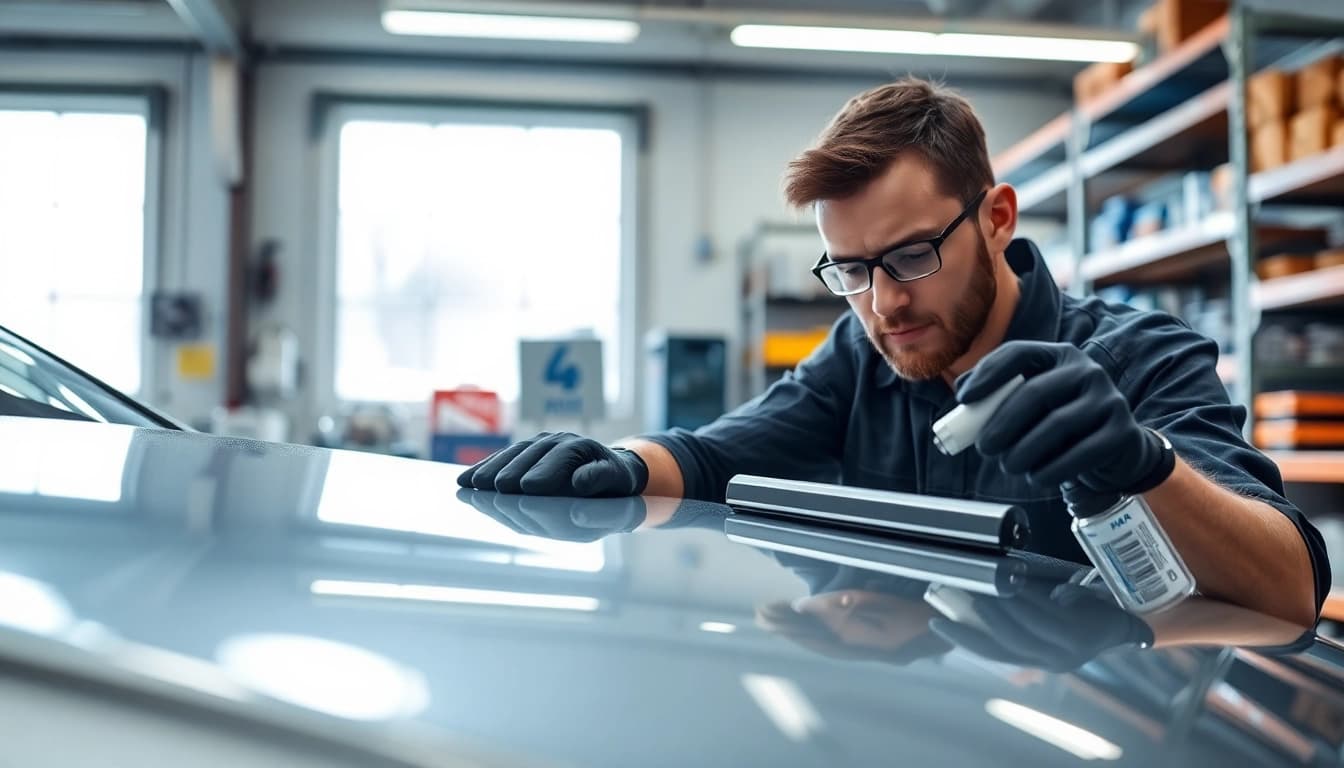 Apply PPF winter road salt protection during a professional car treatment session.