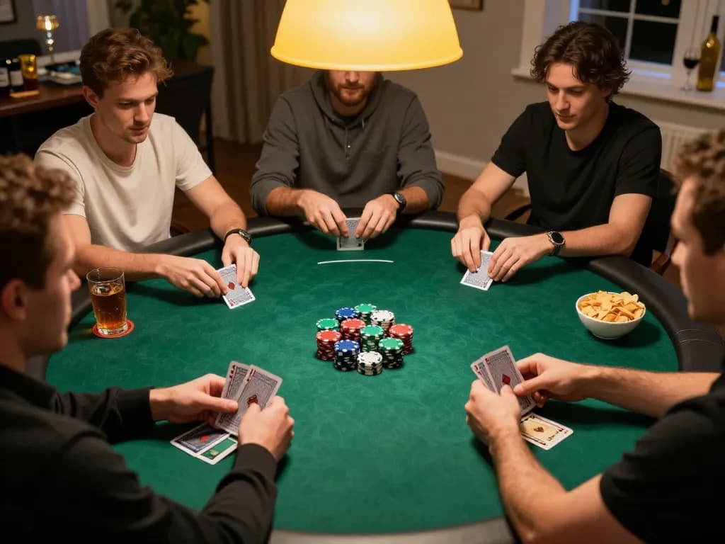 Nohu poker game showcasing players strategizing with hands of cards and colorful chips.