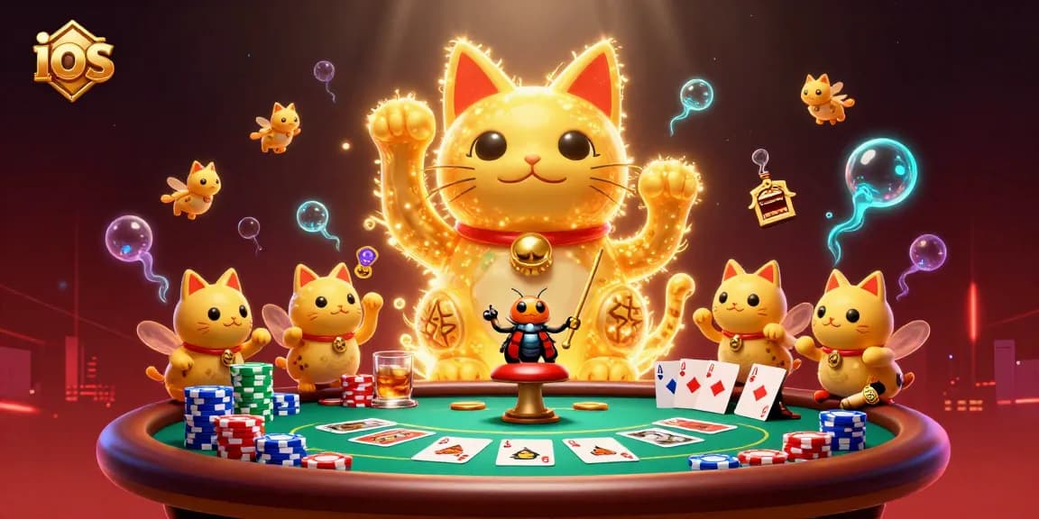 Experience a captivating ios gaming atmosphere with golden fireflies and casino elements in action.