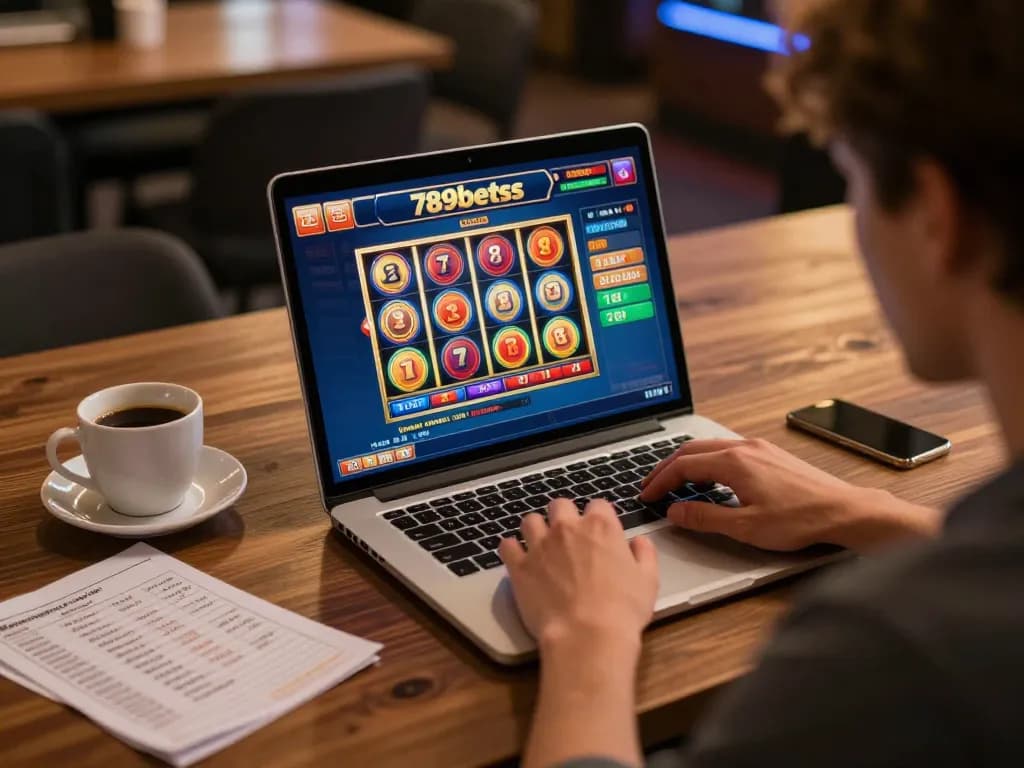 Play engaging casino games at 789betss on a laptop in a cozy home setting.