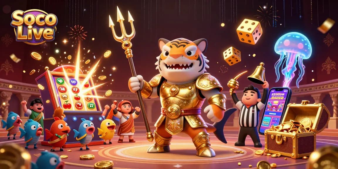 Experience thrilling gameplay with Soco Live's vibrant casino atmosphere depicted in a vivid 3D scene.