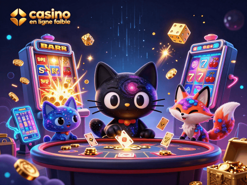 Visualisez un casino en ligne fiable avec des personnages attirant des jetons et des cartes tout en jouant