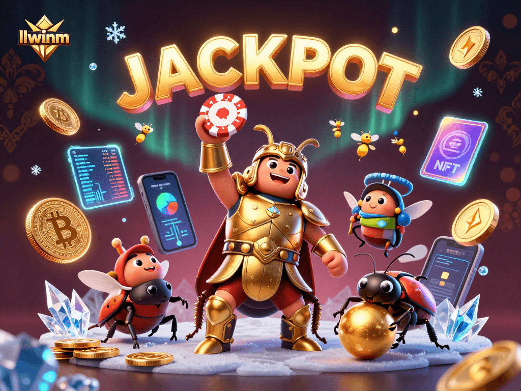 Experience thrilling gameplay with llwinm's vibrant 3D casino illustration showcasing a victorious beetle with crypto elements.