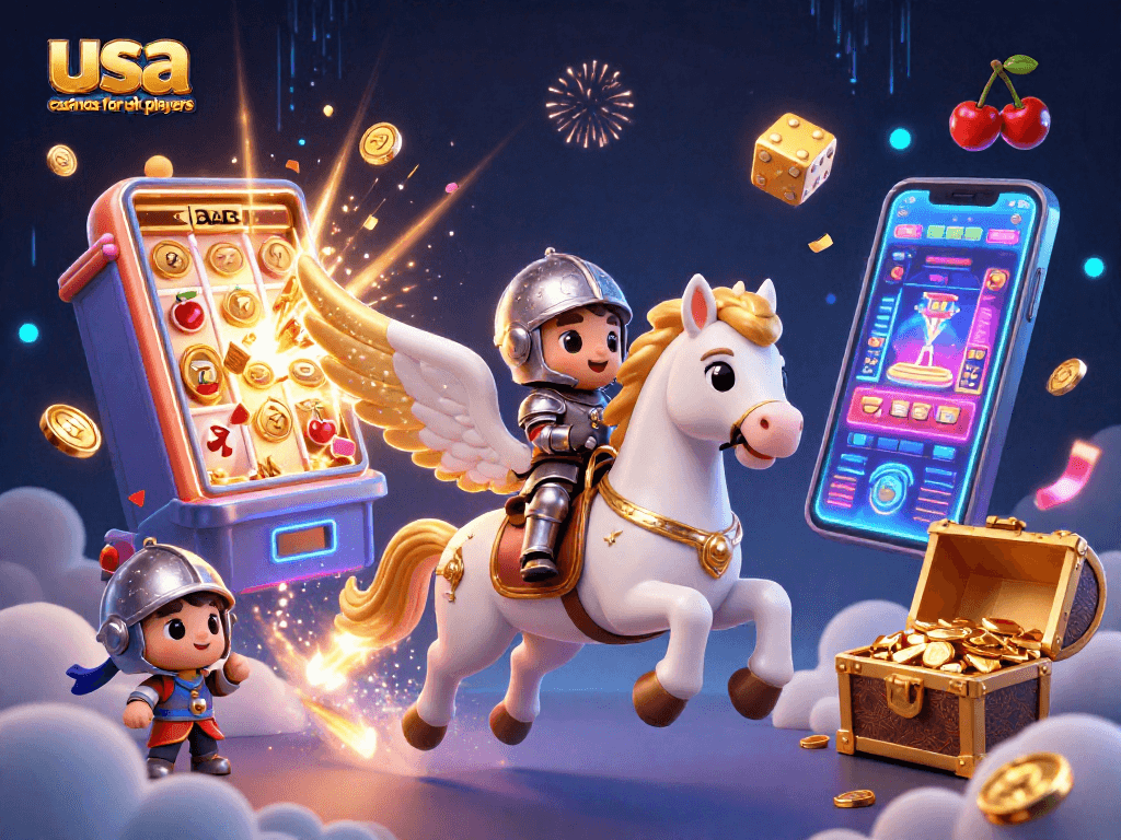 Experience thrilling gameplay at usa casinos for uk players with vibrant scenes of slots and bonuses.