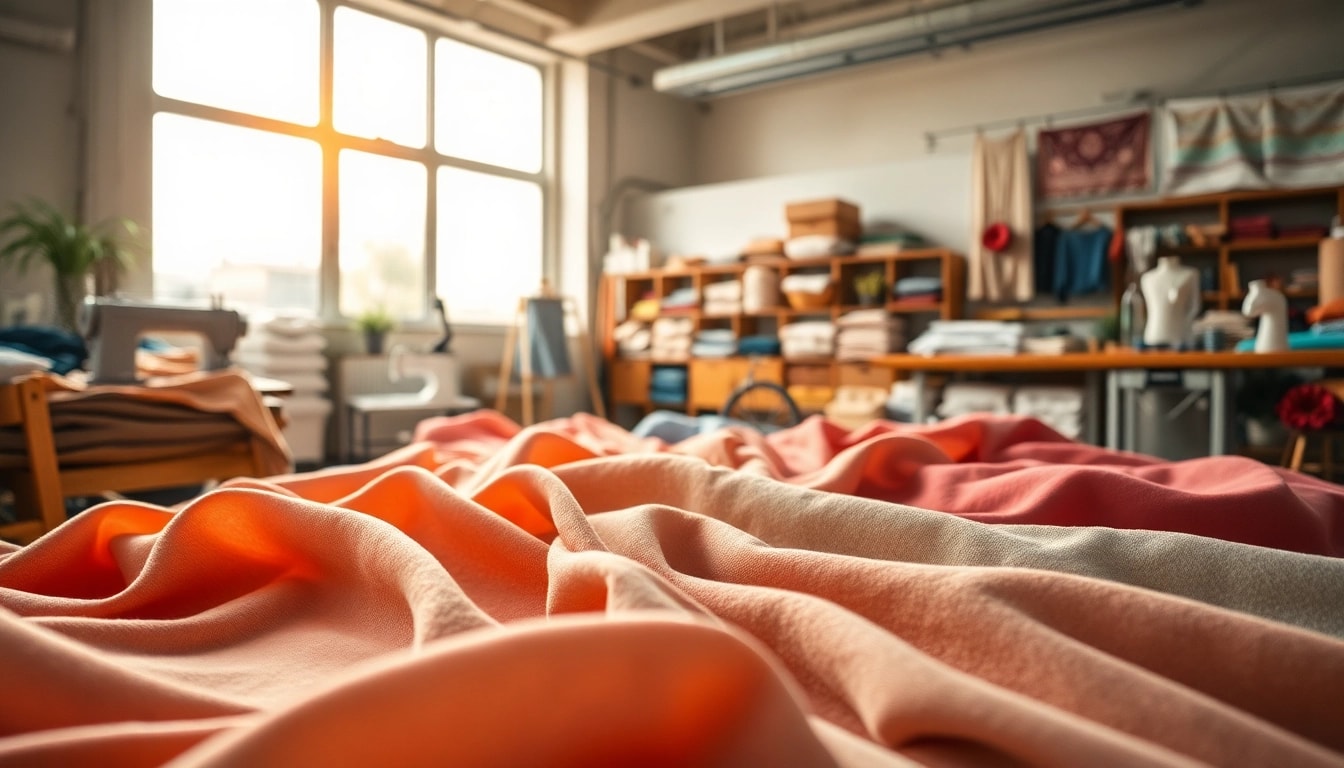 Viscose stoffen in verschillende kleuren en texturen in een naaiatelier.