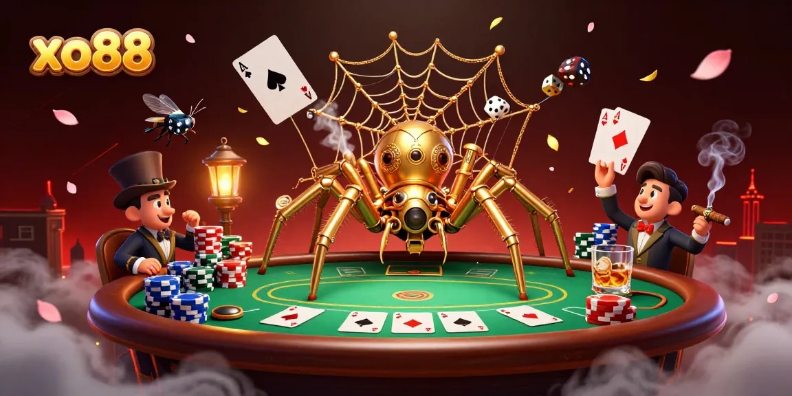 Experience the thrilling world of xo88 with a steampunk spider and poker spectacle.