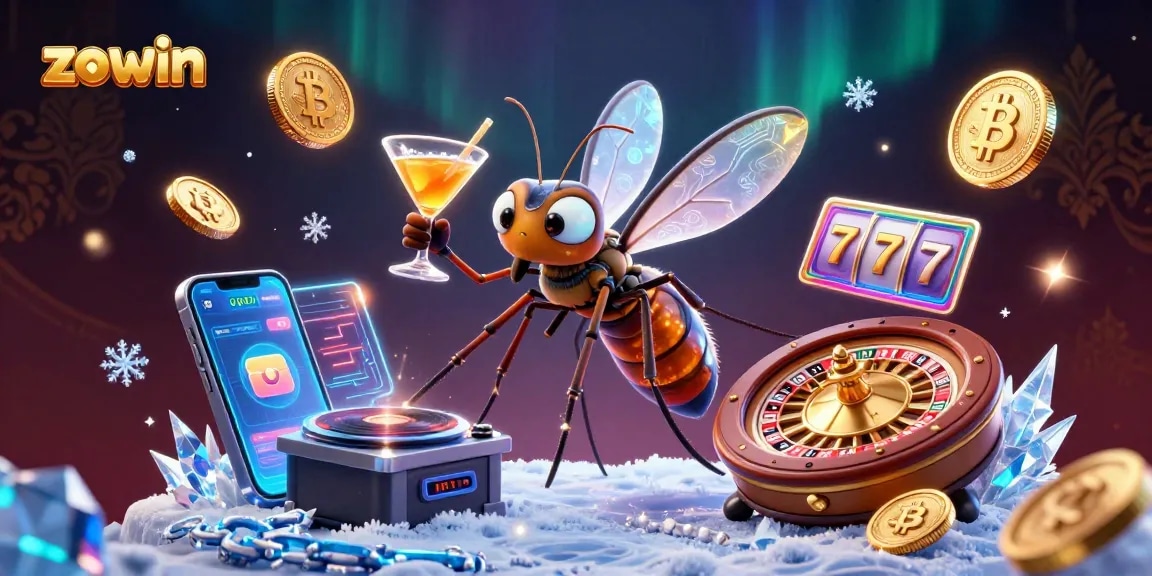 Engage with zowin's thrilling slots featuring a vibrant frozen mosquito mascot and dynamic game elements.