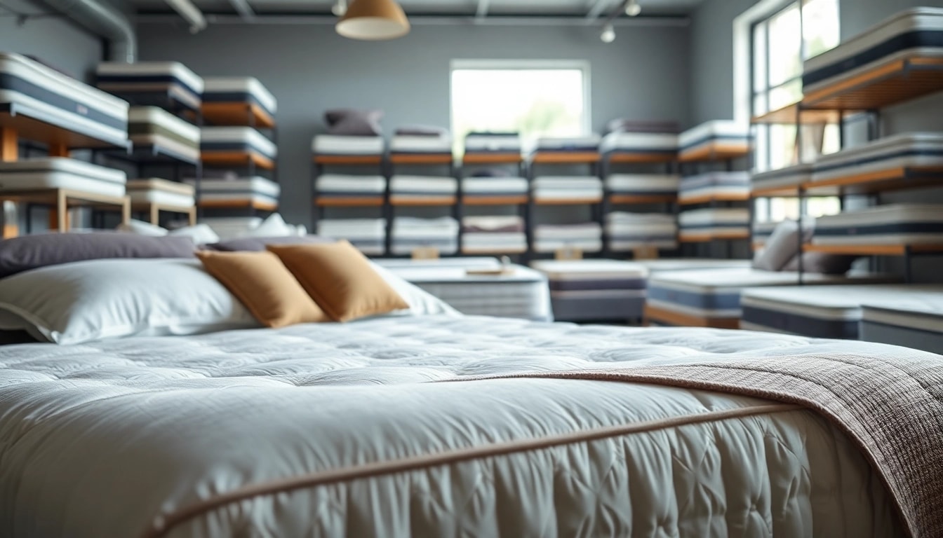 A welcoming mattress store near me showcasing a variety of comfortable beds and cozy bedding.