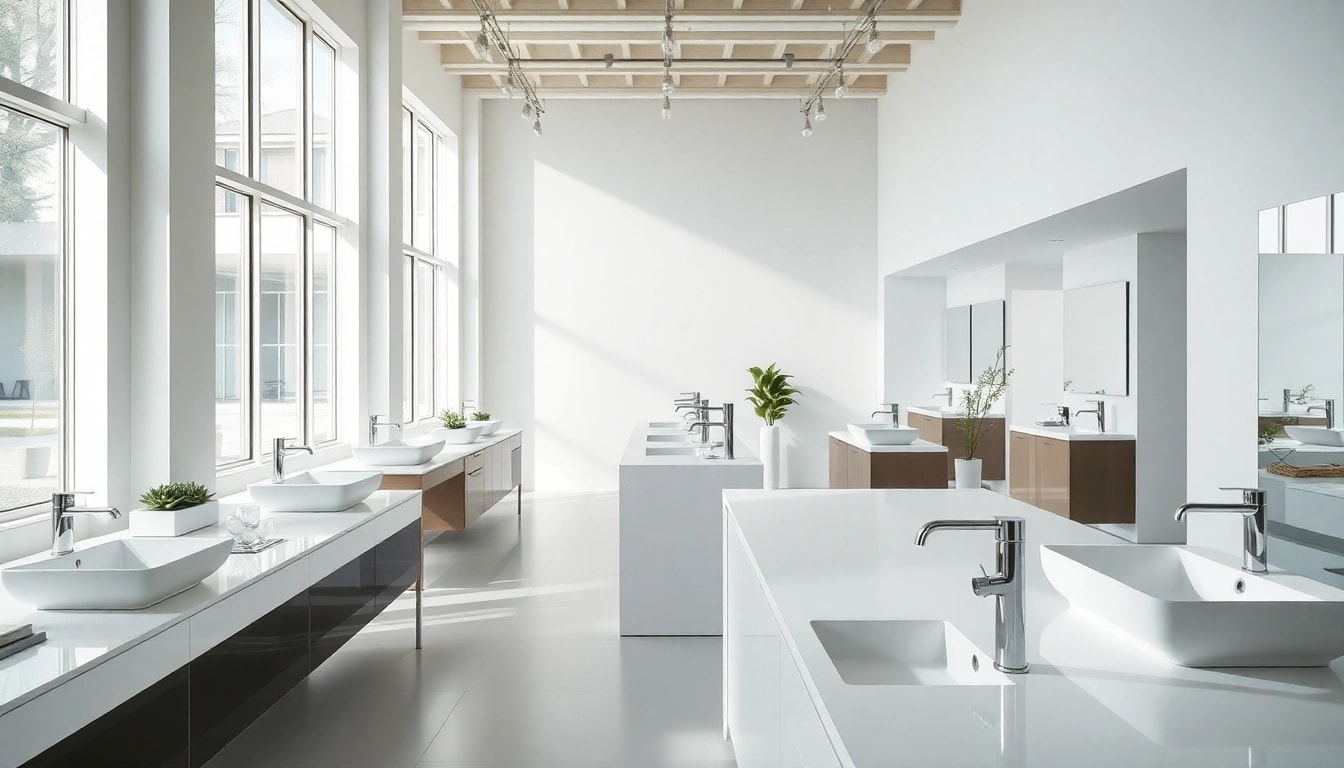 Die sinnlichen und modernen Sanitärprodukte von sonni sanitär in einem eleganten Badezimmer-Showroom.