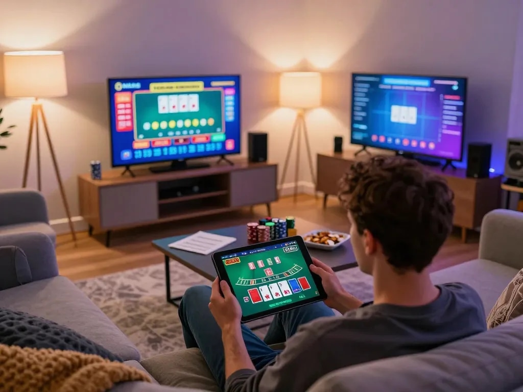 Engaging in online blackjack gaming at home, Tại đây players strategize for better odds