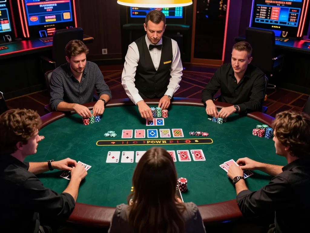 SC88 players strategizing at a Power Blackjack table in an engaging online casino environment.