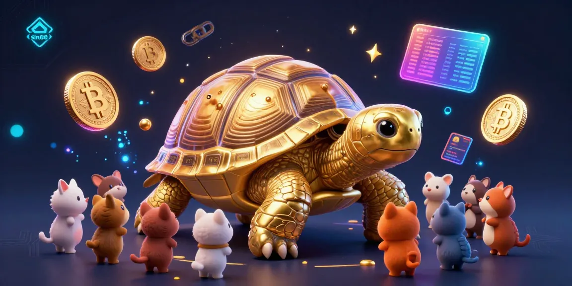 Experience sin88's vibrant gaming world with a golden tortoise pinball machine surrounded by crypto elements and excited gamers.