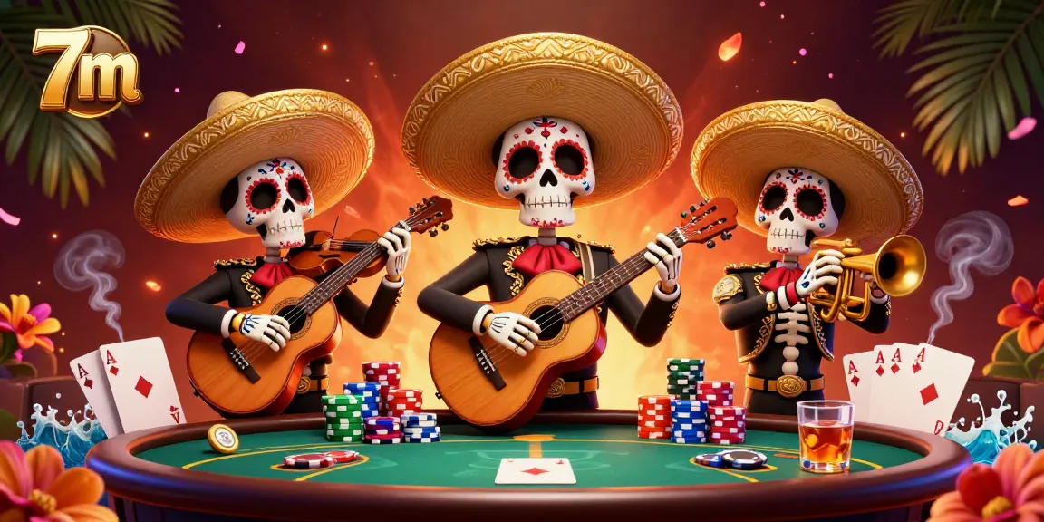 Engage in thrilling 7m gameplay while enjoying lively mariachi music and colorful poker themed decorations.