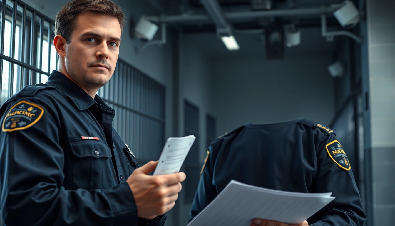 Get accurate orange county jail inmate booking information with a law enforcement officer and inmate in focus.