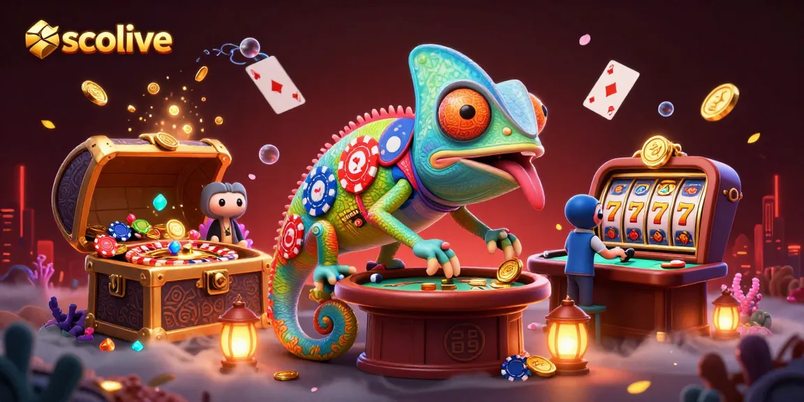 Experience top-notch gambling with Socolive's vibrant casino scene illustrating a chameleon owner and dynamic gaming elements.