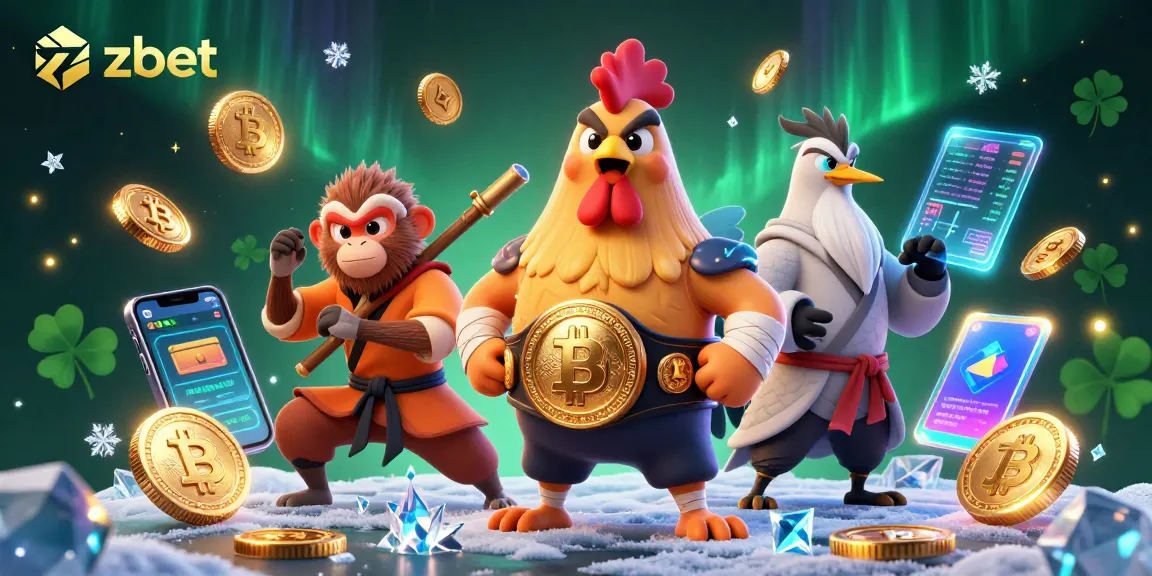 Experience zbet's thrilling casino action with vibrant 3D characters and crypto elements.