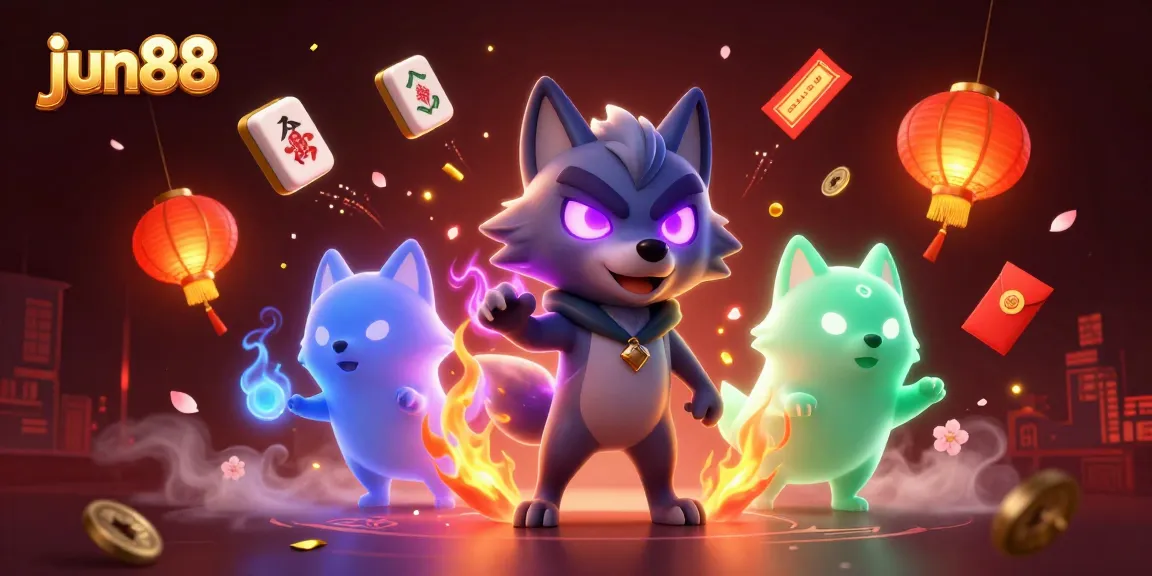 Experience thrilling gaming at jun88 with a powerful wolf leader, glowing elements and festive decorations.