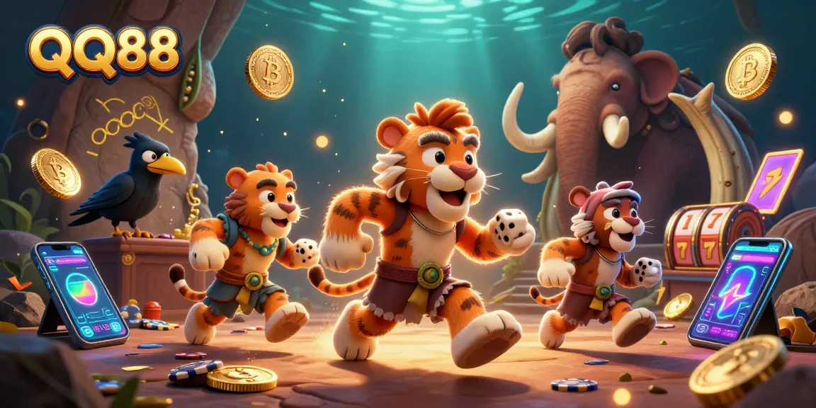 Engage with QQ88 to experience thrilling slot adventures in a vibrant, 3D casino scene.