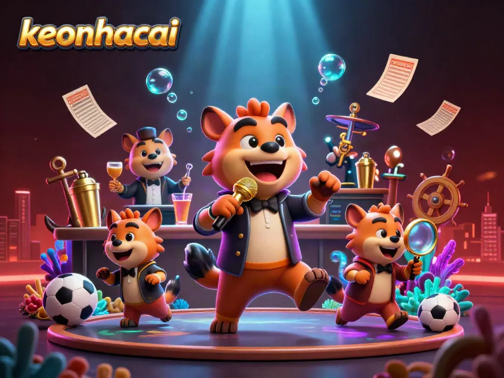 Experience the vibrant world of keonhacai's online sports betting scene, featuring dynamic characters and glowing elements.