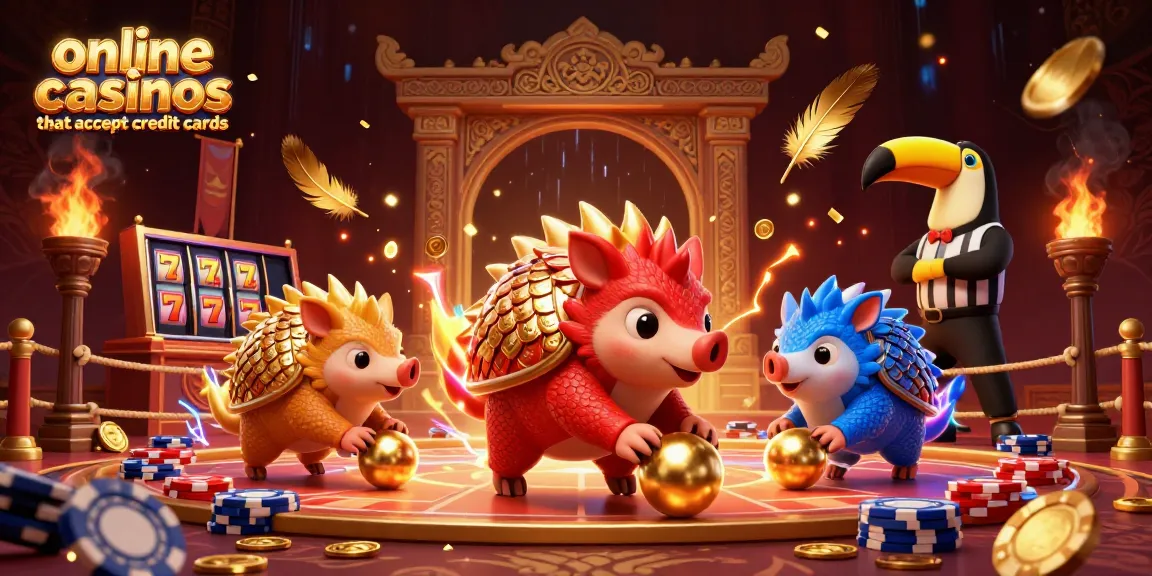 Experience the excitement of online casinos that accept credit cards with rival pangolins battling in a casino arena.