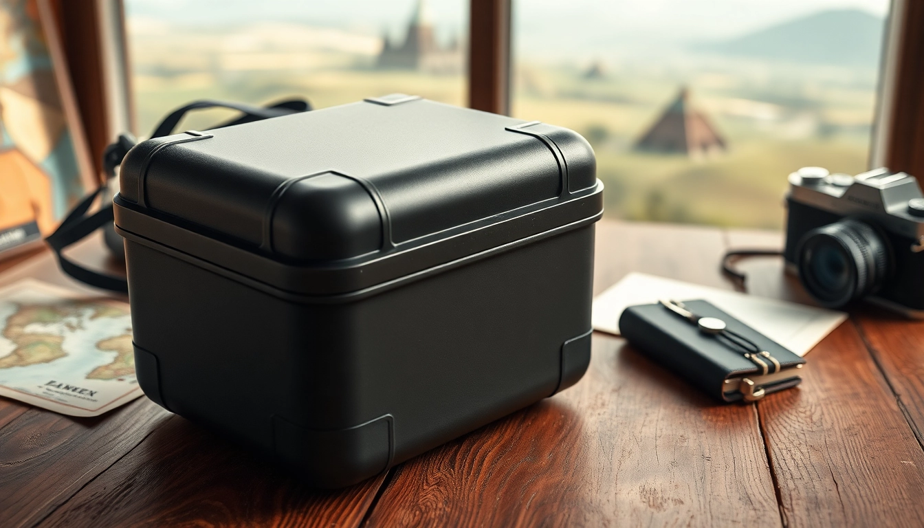 Hard case elegantly displayed alongside travel accessories, showcasing durability and style.