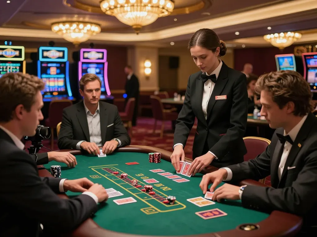 Players engage in intense blackjack gameplay at a Fun88cd casino table, highlighting strategic betting actions.