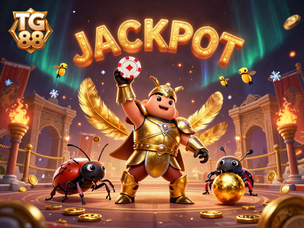 Experience the thrill of TG 88 with a dynamic 3D scene showcasing victory in online gambling.