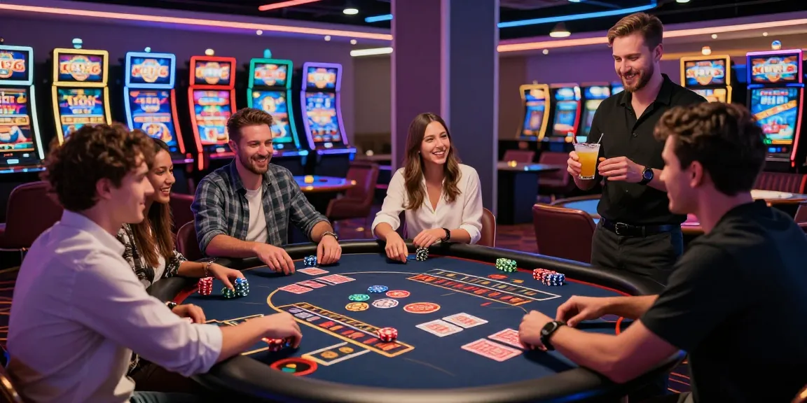 Exciting KO66 casino gaming scene with friends at a roulette table amidst vibrant atmosphere