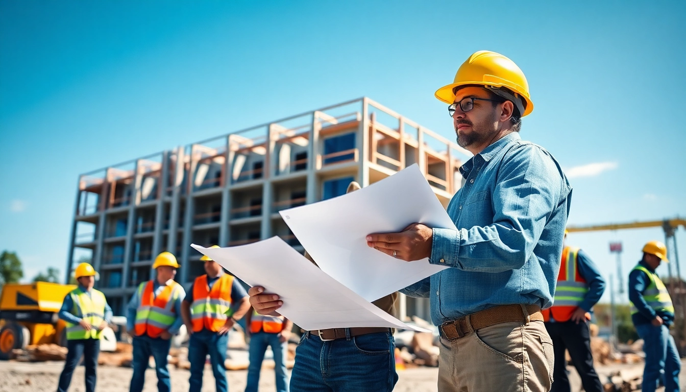 New Jersey General Contractor consulting with a diverse team on-site, highlighting teamwork and construction.