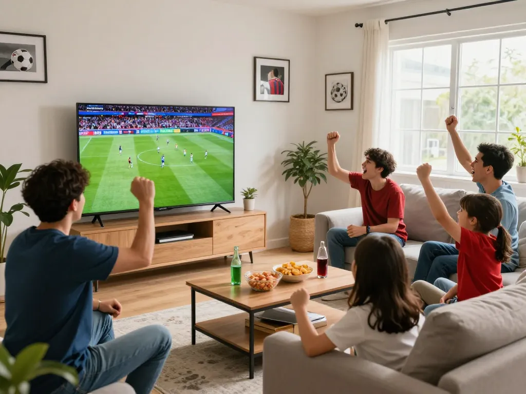 Exciting live football match streaming experience at https://cakhiatvz.live/, showcasing fans enjoying the game together.