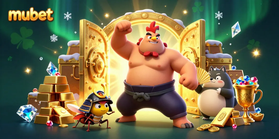 Engage in thrilling casino gameplay with mubet as a powerful sumo rooster battles alongside a fierce cricket and a tanuki announcer.