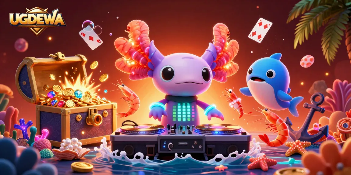 Engage in premium gaming with UGDEWA, featuring lively underwater casino elements and vibrant characters.