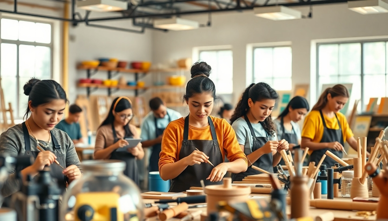 Students participating in craft training programs in an engaging workshop environment.