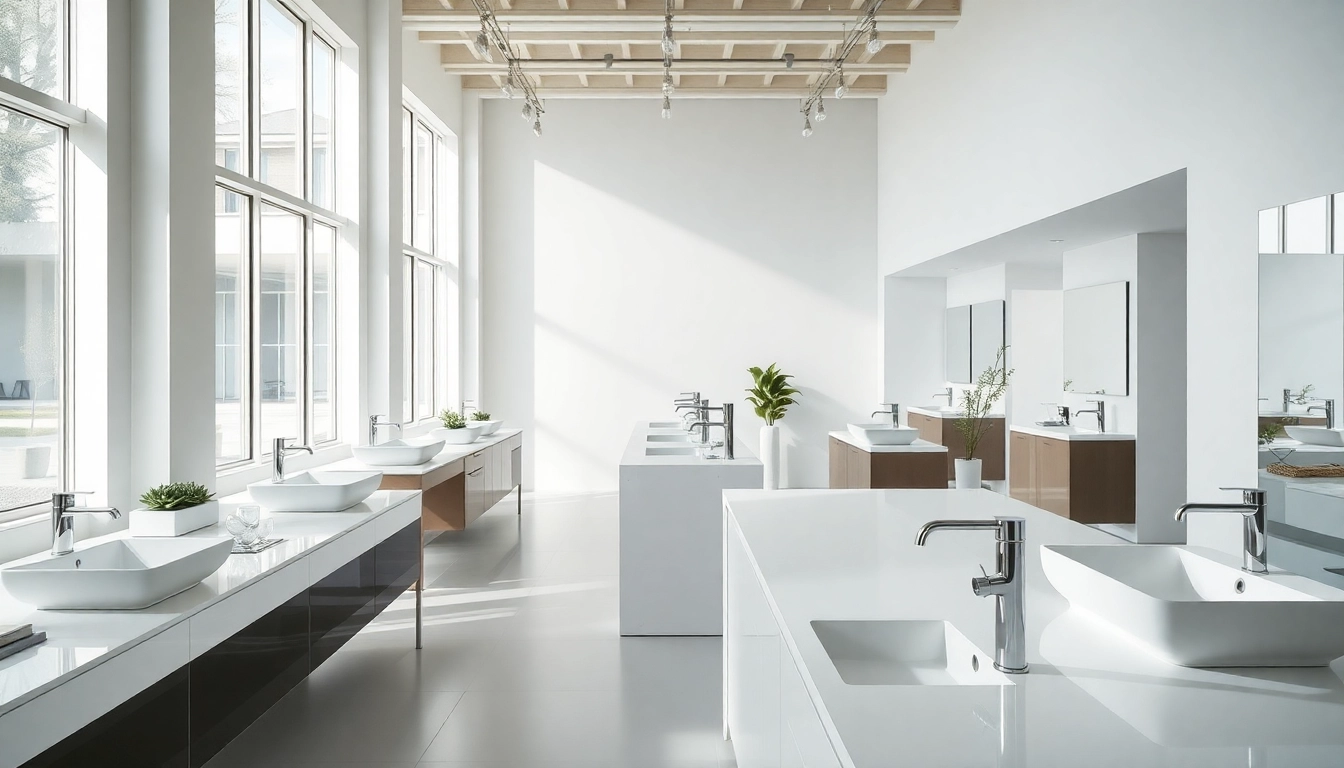 Die sinnlichen und modernen Sanitärprodukte von sonni sanitär in einem eleganten Badezimmer-Showroom.